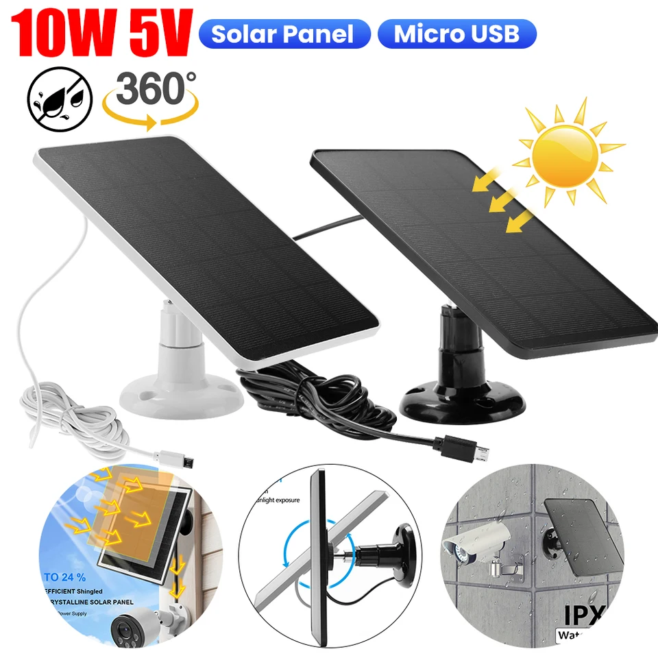 10W 5V solárne panely Micro USB Solar Cells nabíjačka nepremokavá vonkajšie solárne články pre svetlá lampa pre domácu bezpečnostnú kameru 360 °