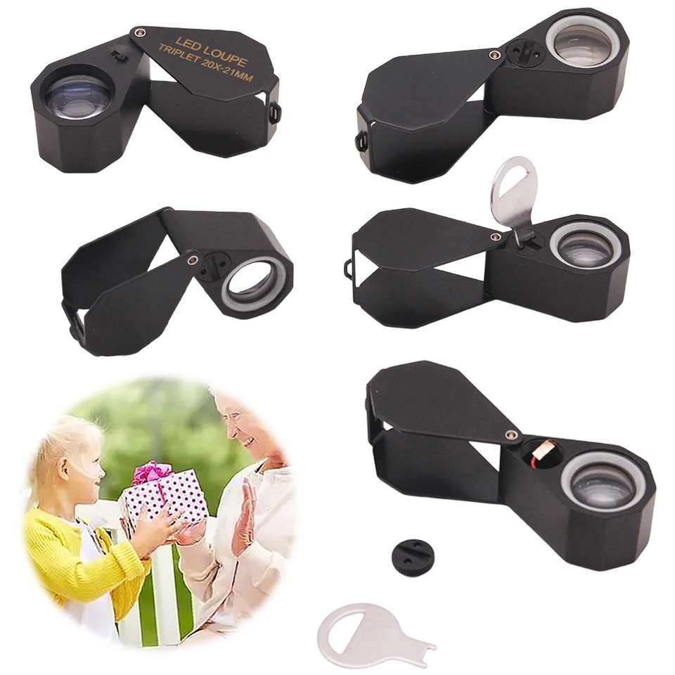 10x 20x 30x 40x lupenie šperkov so svetlým LED svetlom zložené šperky Loupe Loupe Loupe for Gems šperky známky atď.