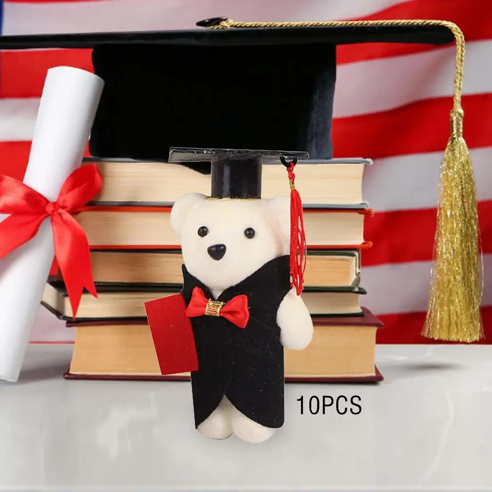 10x plyšové maturitné medvedie bábiky, vypchaté plyšové bábiky, dekorácie témy dekoratívnej promócie pre Deň matiek mu jej