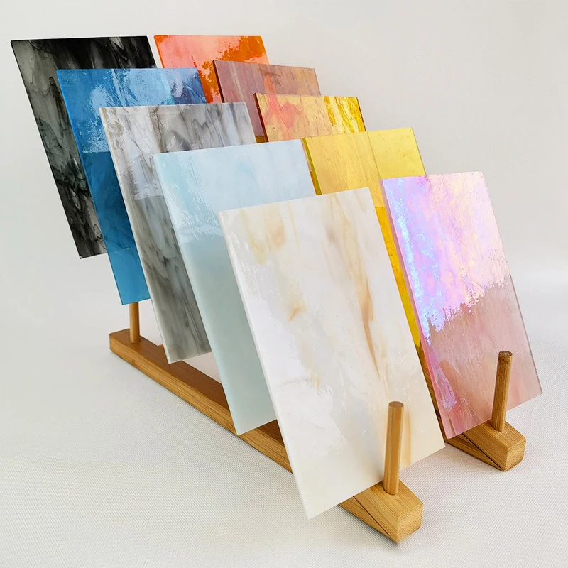 10x10cm DIY farebné sklo- veľké listy z farebného skla sľudy pre nástenné umenie vitráže kostolné sklo