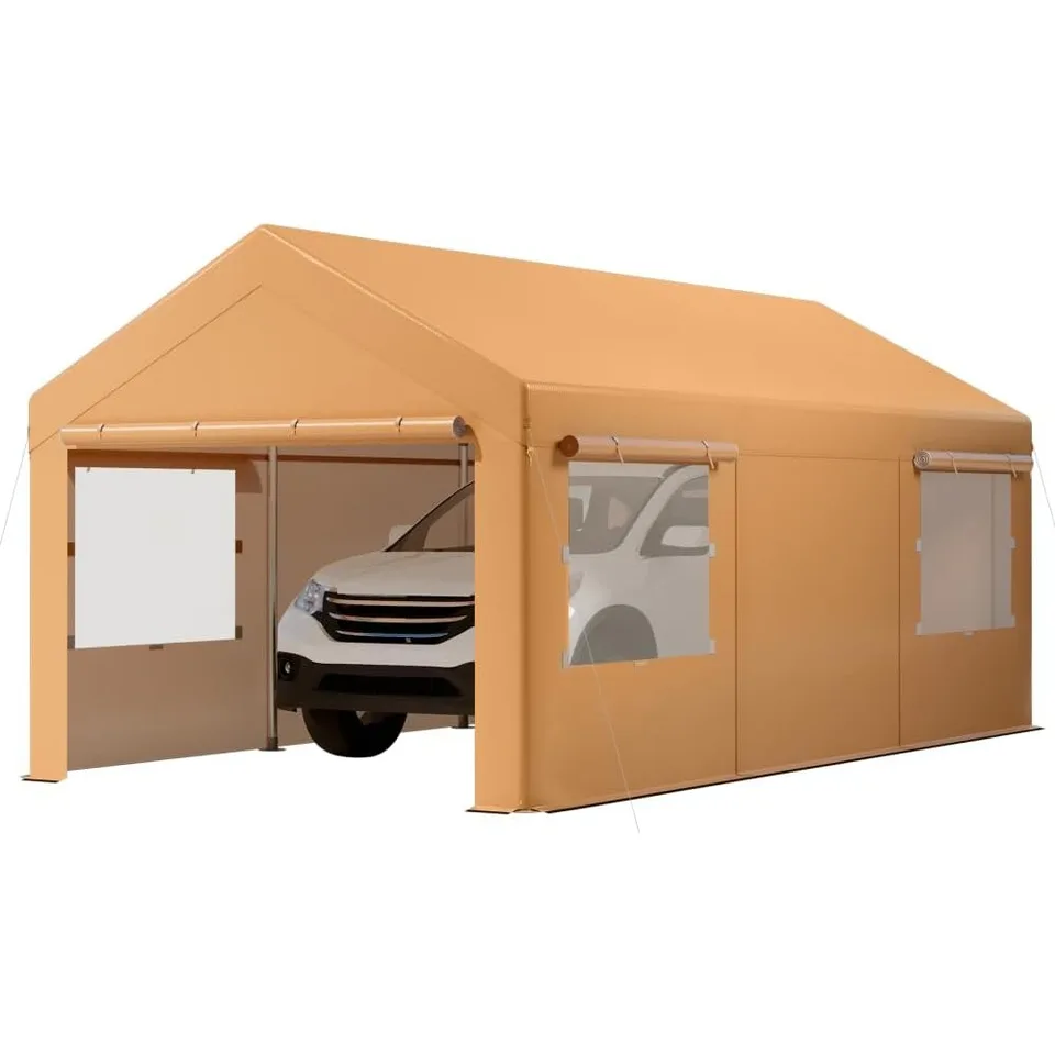 10x20ft Carport, ťažký prístrešok s bočnými stenami, dverami a vetranými oknami, UV odolnými a vodotesnými, prenosnými garážami