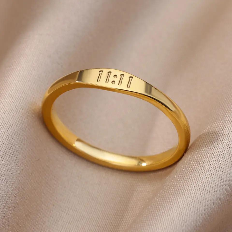 11:11 Anjel číslo prstene pre ženy Zlaté Lucky Lucky z nehrdzavejúcej ocele Vintage svadobné estetické židovské darček Anillos Mujer