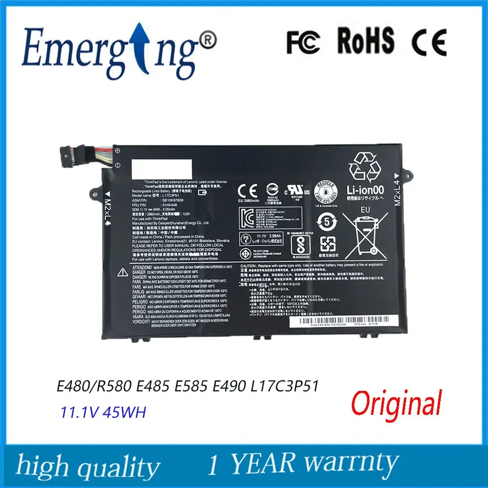 11.1V 45Wh Original L17C3P51 laptop batéria pre Lenovo ThinkPad E480 E580 E485 E585 E490 R480 R580 L17M3P51 L17L3P51 01AV446