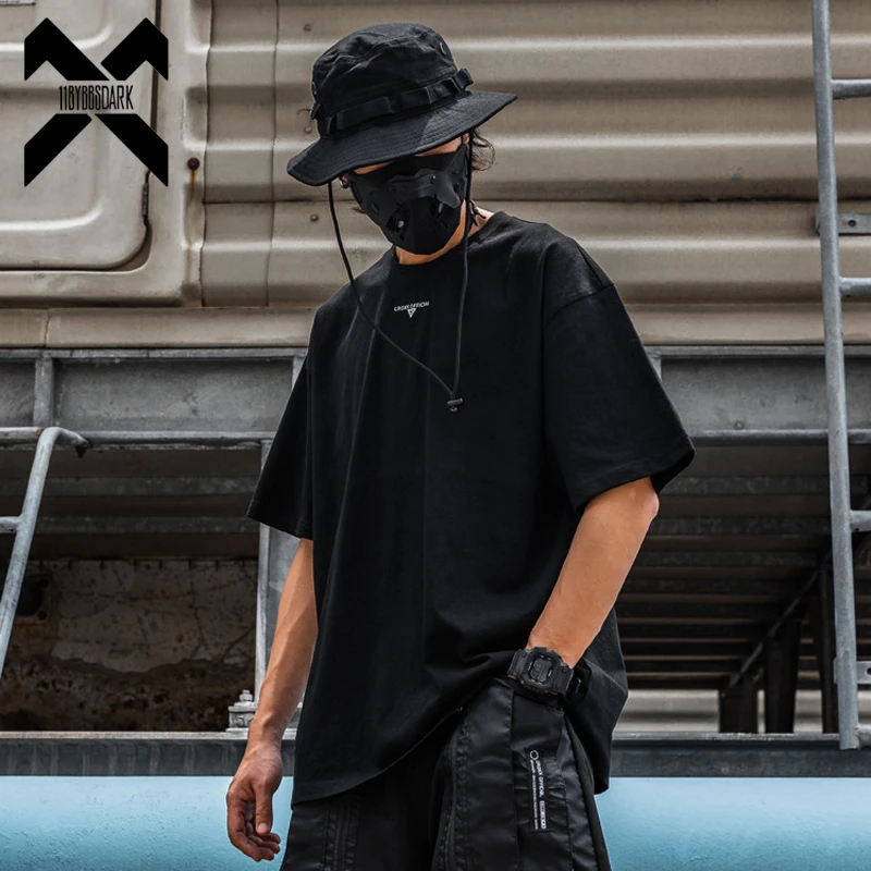 11 BYBB Dark Hip Hop T-Shirt Mens Techwear Tlač uvoľnených krátkych rukávov tričko 2022 Tréner z bavlny na ulici Harajuku Black WB668