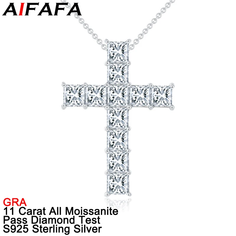 11 Carat Princess Cut Full Moissanit Cross Pendant náhrdelník s vysokým stupňom Moissanita 100% 925