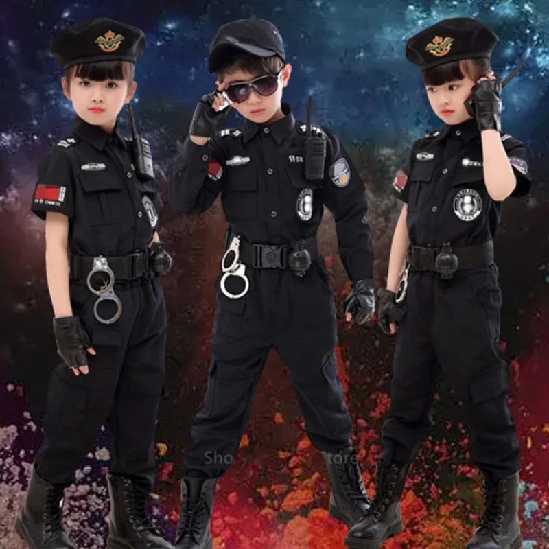110-160 cm Boys Cosplay policajné uniformy Detské vojenské kostýmy Swat Traffic Swat Halloween Carnival Party Performance Unisex