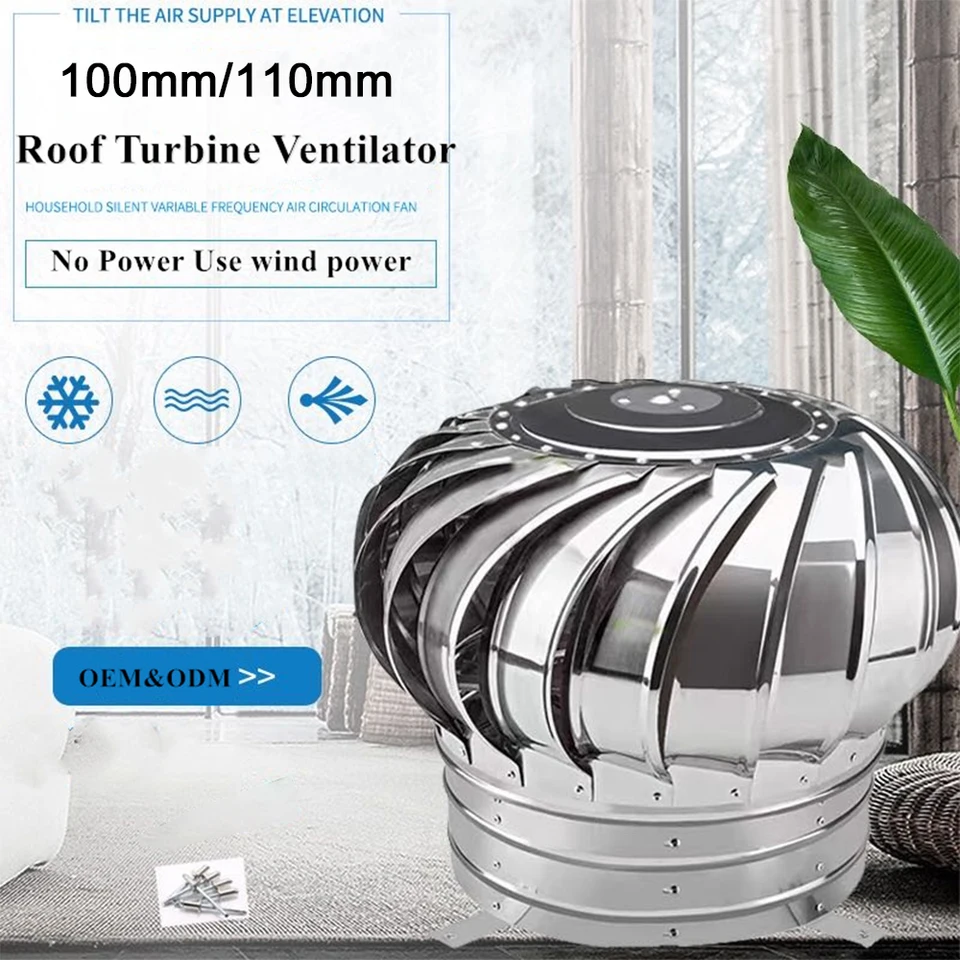 110 mm z nehrdzavejúcej ocele, ktorý nie je výkonný strešný ventilátor veterné turbíny Attic Air Ventilujúci ventilátor