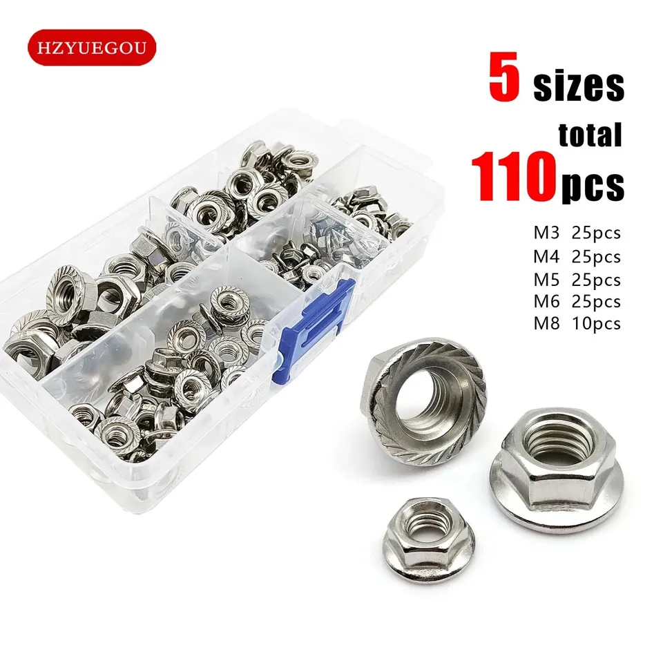 110ks/box Din6923 príruba matica Hex Hexagon Ursednlock Upwlock Lock Mut Set Mix Mix