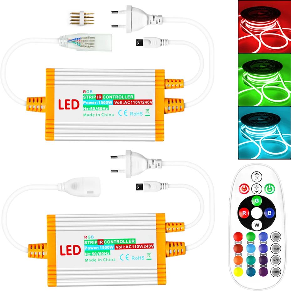 110V 220V Deniedák IP68 Vodotesný ovládač 1500 W s diaľkovým ovládaním 24Key IR pre SMD5050 2835 RGB LED Strip LED NEON LAMP