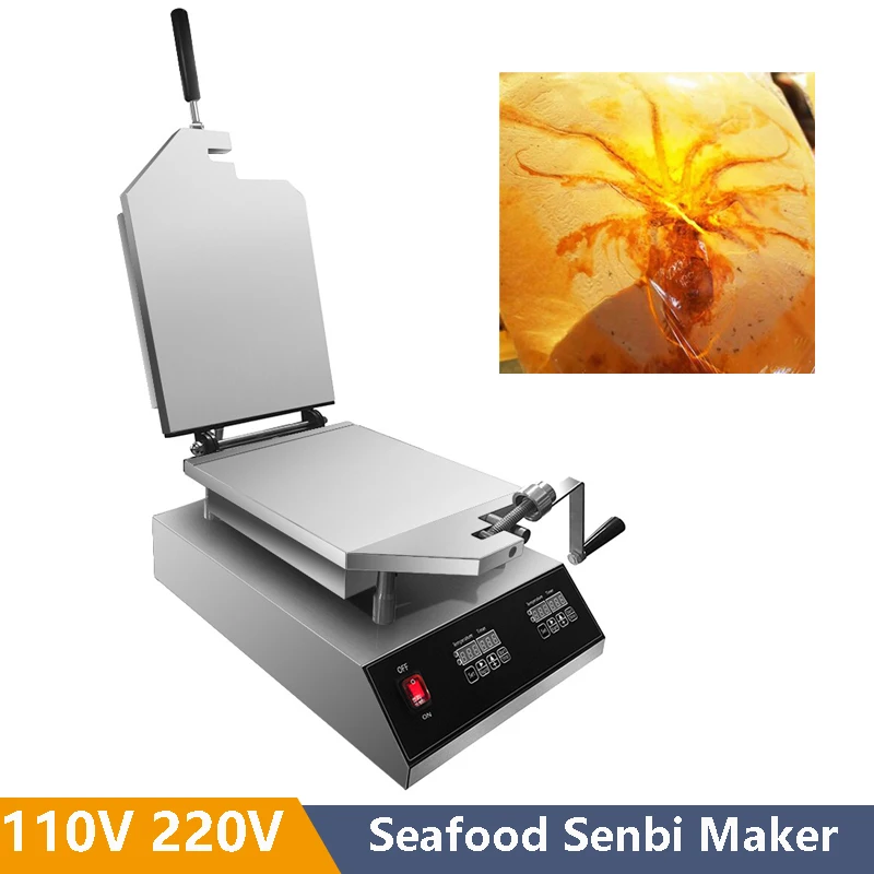 110V 220V Čerstvo vyrobené krevety Tako Senbei Maker Machine Pancake Grill Roaster Seafood Fossil Cake Stroj Octopus Cracker stroj