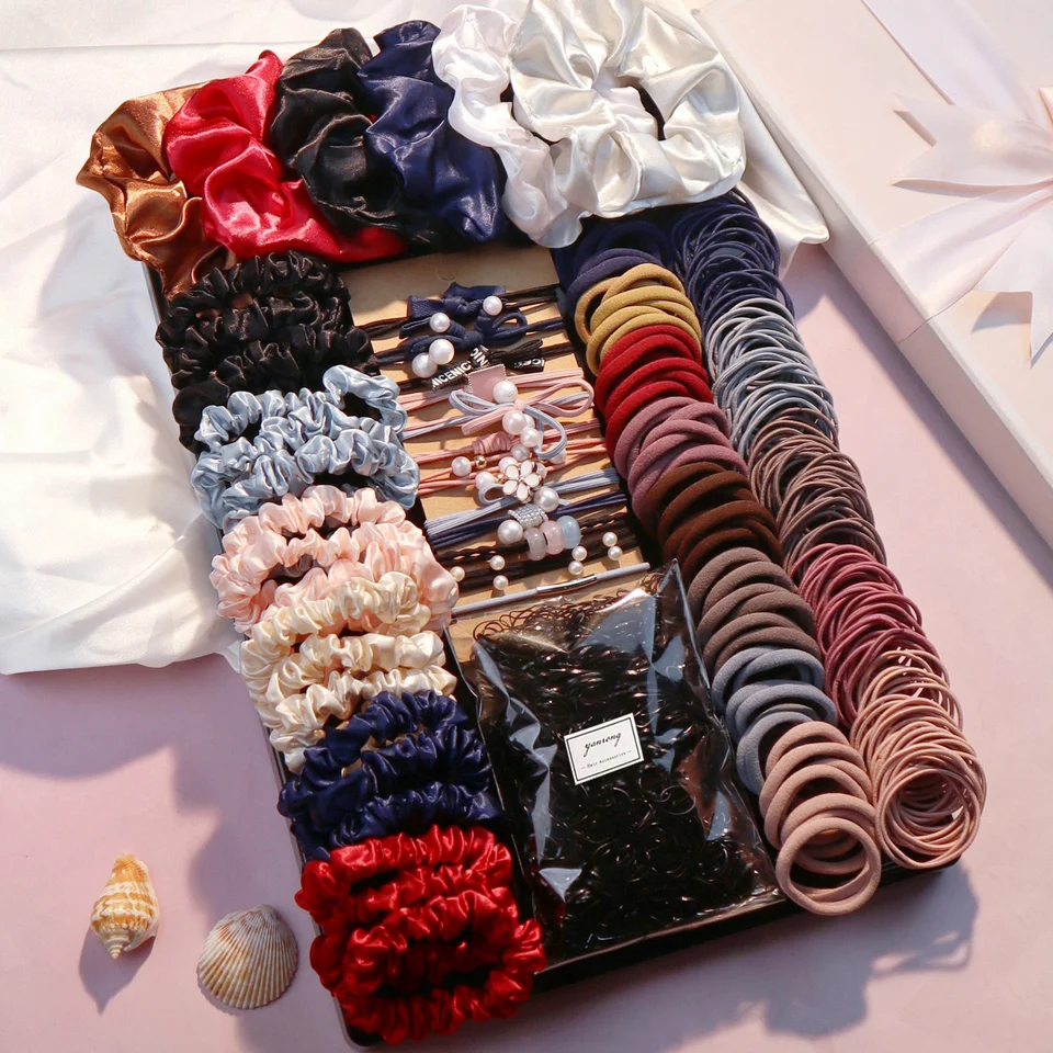 1136pcs Dark Hair Accessories for Woman Set Bezproblémové držiaky copytail Variety Hair Scrunchies Hairbands Scrunchy vlasová kravata