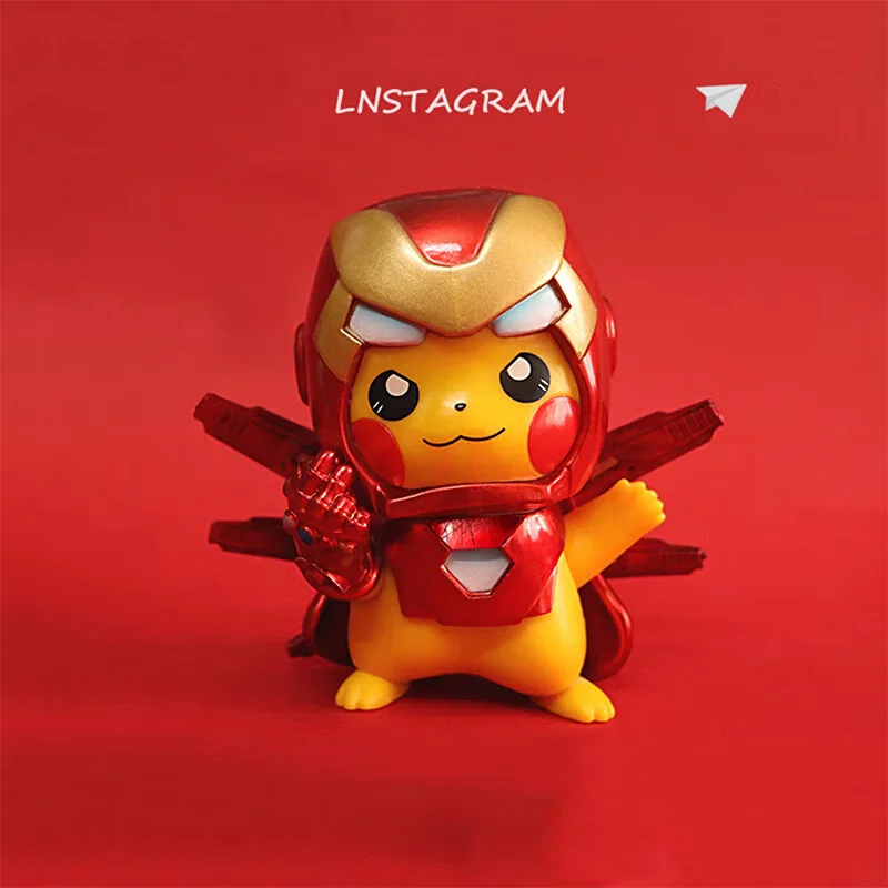 11cm Super Cool Pikachu Cos Avengers, Iron Man, Marvel Figures, Pokémon Digimon, Hračky na autá, chlapci, tak chladné ornamentové postavy