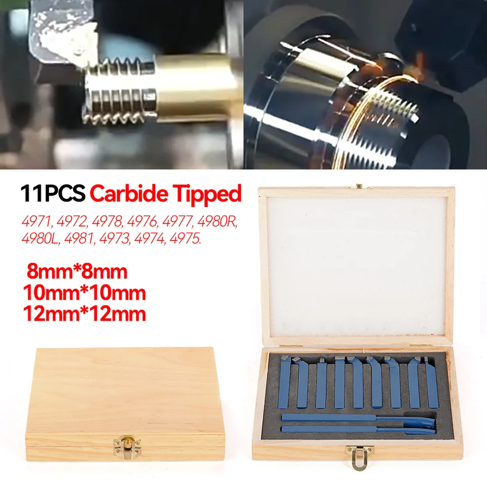 11ks kovový karbidový hrot Cutting Turning Boring Bit Mini Metal Lathe Tool Set Karbid pre kovové pracovné sústruhové vlákno 8/10/12 mm
