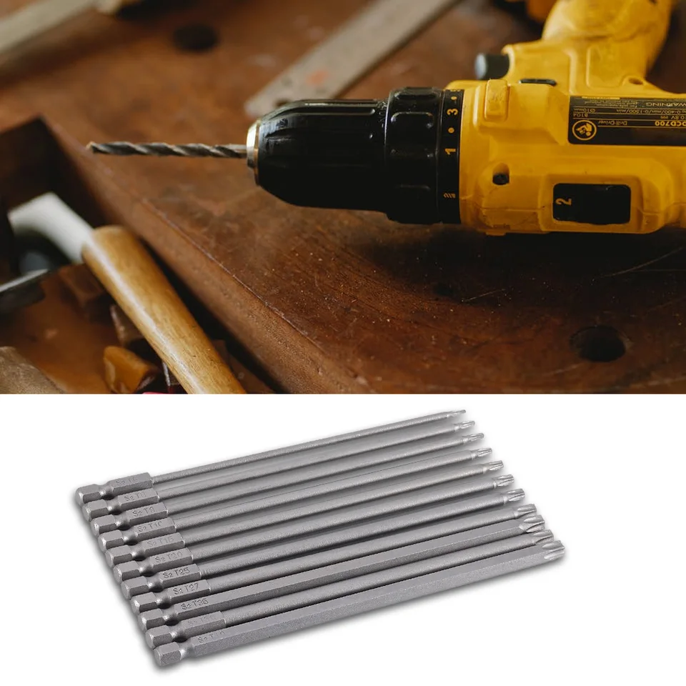 11ks pieskblastované kombinácia zliatiny oceľ 150 mm prenosné skrutkovače Sada hex hex Shrank Torx Bit Bit Ručné náradie