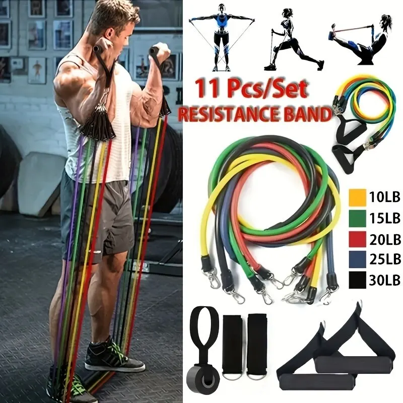 11ks/set Pull Lope, odporové pásy, prenosné fitnes zariadenie, členkový popruh, expandér hrudníka, elastický cvičebný pás