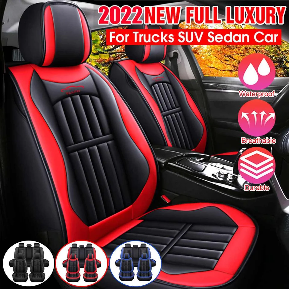 11pcs 5 sedadiel automobilových sedadiel kryty automobilových pokrývok sedadlá chrániča Cushion Deluxe PU Leather Front+zadný plnohodnotný SUV nákladný automobil SUV