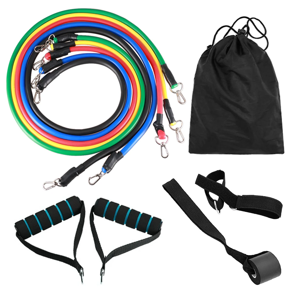 11pcs Fitness Resistance Bands Set Cvičenie cvičebných trubíc s pásmami s kotvou dverí.