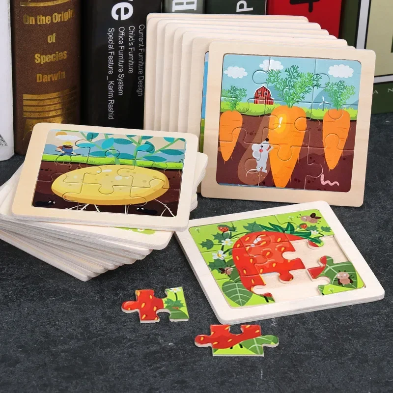 11x11cm Kids Drevená puzzle detská karikatúra prepravu zvierat Tangram Drevená puzzle Vzdelávacie hračky pre skladanie pre deti darčeky pre deti