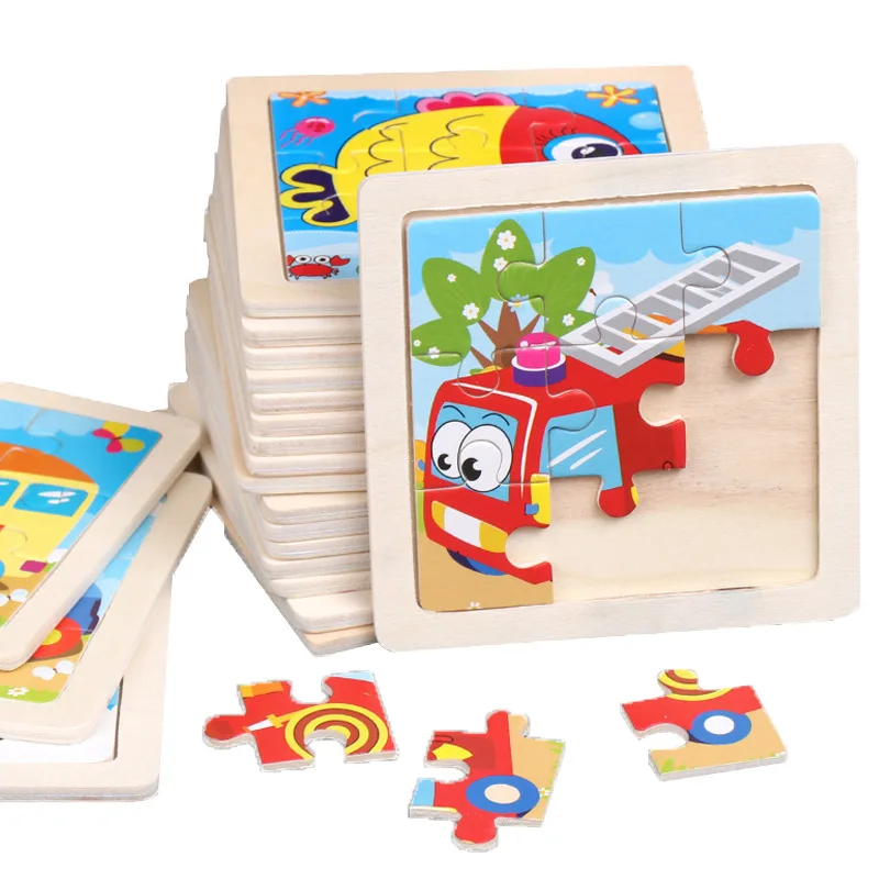 11x11cm Kids Drevené puzzle Karikatúra prepravu zvierat Tangram drevené skladacie skladacie hračky pre hračky pre deti pre deti darčeky pre deti