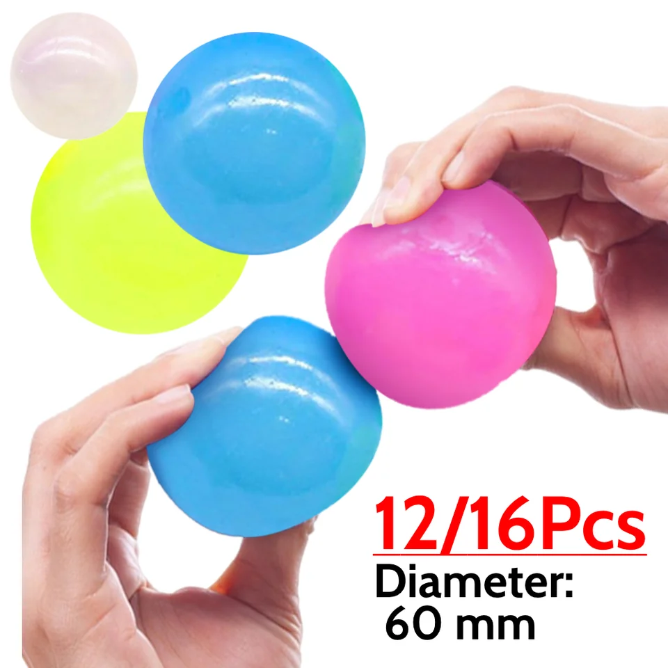 12/16ks stropné gule Žiarané lepkavé gule, ktoré sa prilepia na strop zvýšené žiariace stresové gule Cool Stuff pre deti dospelých