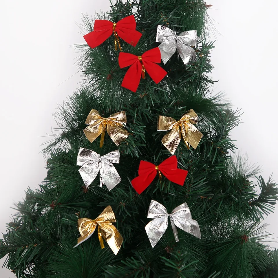 12/23/36ks vianočné luky červené zlato Mini vianočné stromy Bowknot Pendant Ozdoby pre domácu dekoráciu Nový rok Nový rok DIY DIY