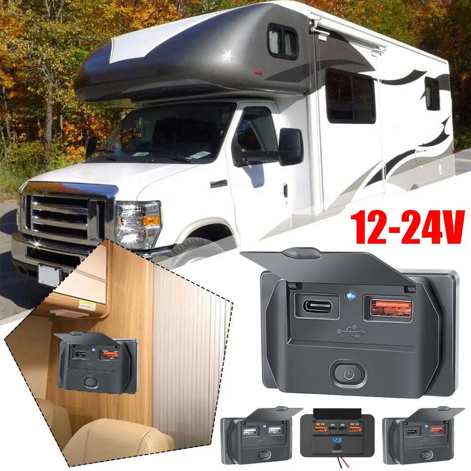 12/24 V QC3.0 PD nabíjačka automobilu Rýchle nabíjanie Dual USB s adaptérom panela ONP/OFF pre kobercové príslušenstvo G3N1