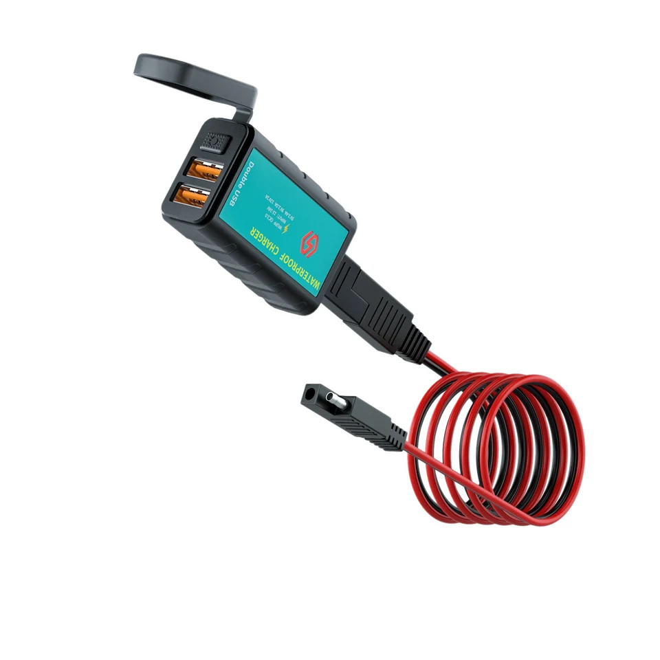 12-24V Motocykel Double USB 3.4/2,5A Charger SAE na USB s prepínačom zapnutia SAE na SAE Connector Quick Chick nabíjačkou