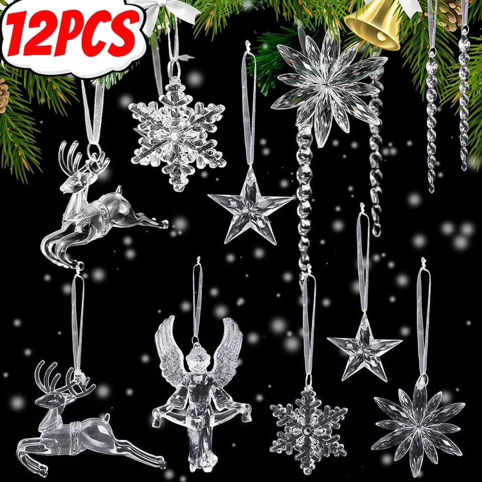 12/2ks akrylové vianočné ozdoby Krištáľovo čisté snehové vločky vianočný stromček prívesky Pendants Holiday Winter Party zavesenie ozdoby
