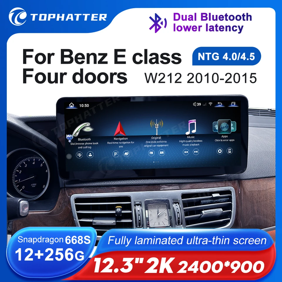 12,3 2K 2400*900 Automobilové rádio pre Mercedes Benz E Class W212 E260 E300 E350 Android Auto Multimedia Player Head Screen Screen 360 CAM 360