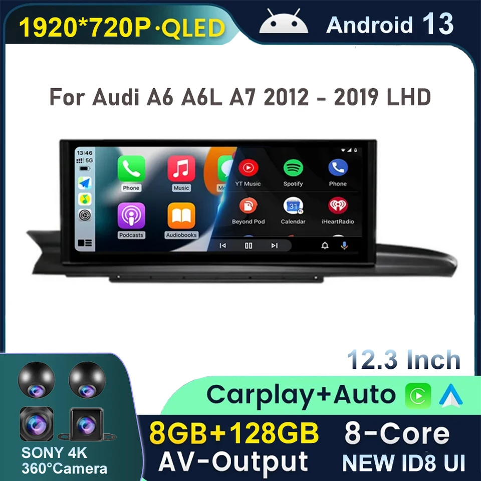 12,3 palca Android 13 pre Audi A6 A6L A7 2012 - 2019 dotyková obrazovka Auto príslušenstva CarPlay Monitor multimediálne automatické rádio prehrávač BT