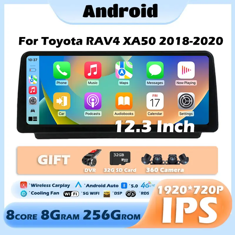 12,3 palca Android 14 pre Toyota RAV4 XA50 2018-2020 CAR RADIO Player GPS Stereo System 1920*720p 4G WIFI OCTA Core FM GPS