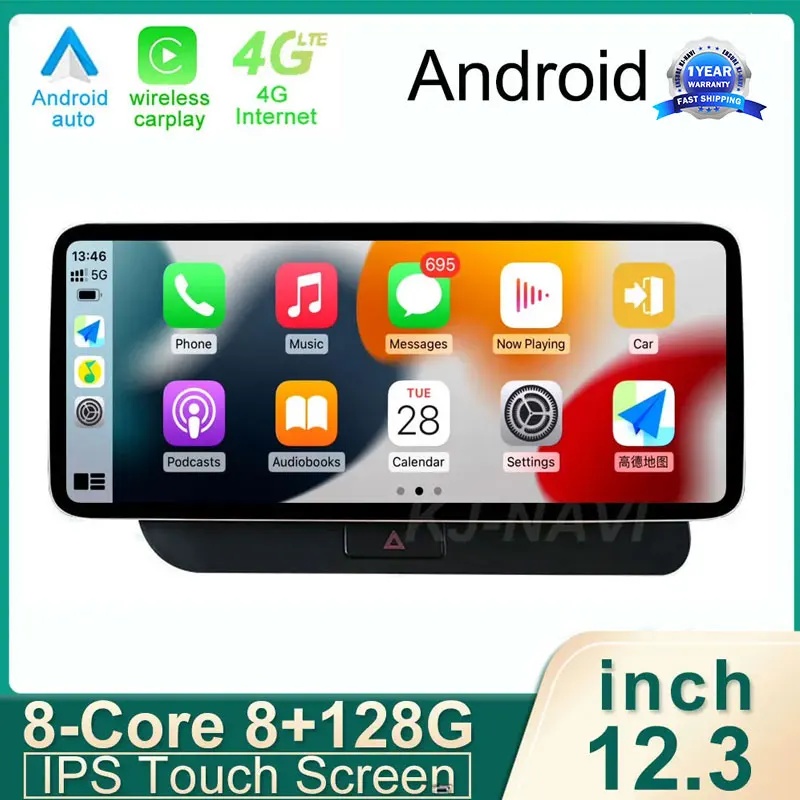 12,3 palca Android 14 Príslušenstvo dotykovej obrazovky CarPlay Monitor Automatické multimediálne prehrávač Video Rádio pre Audi Q5 2009 -2017