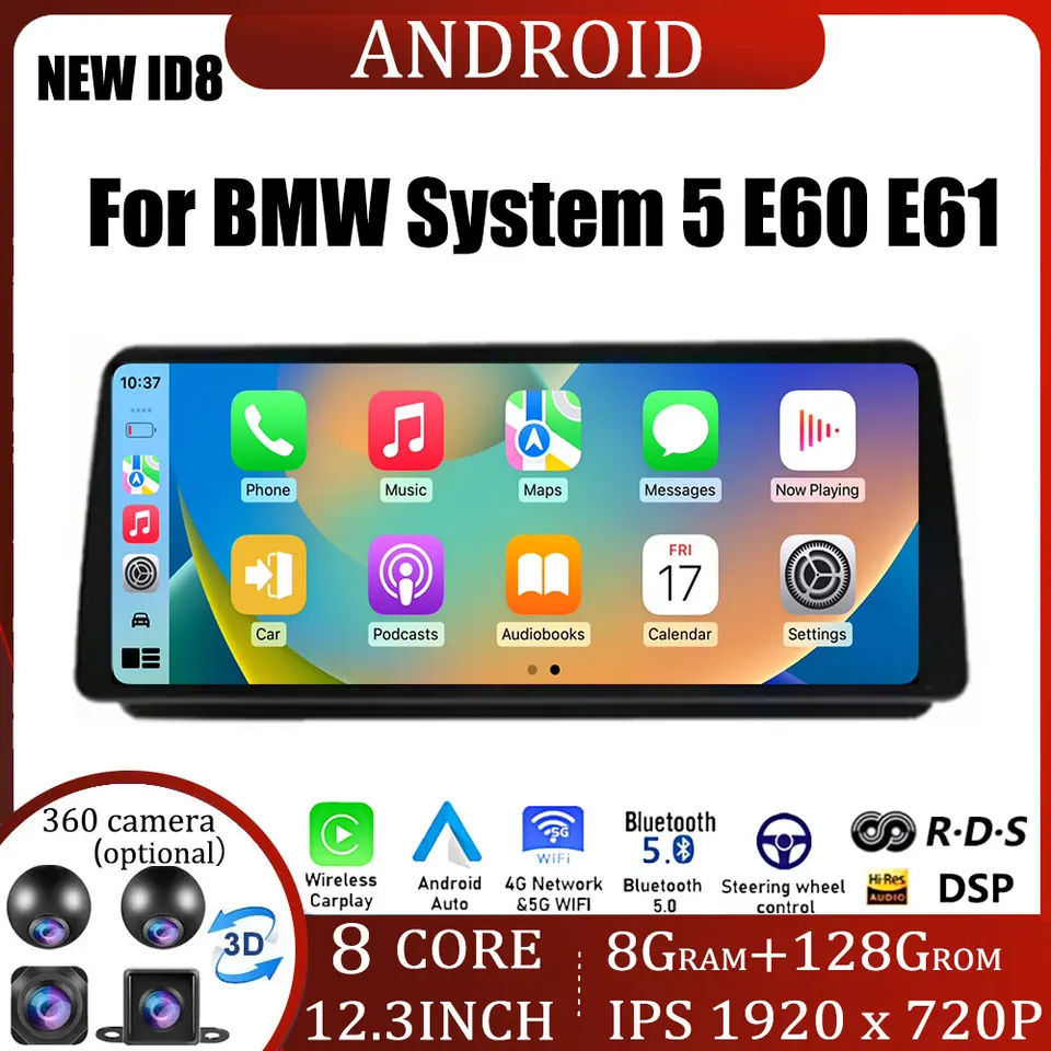 12,3 palca DSP IPS obrazovky Android OS pre BMW System 5 E60 E61 Multimediálny hráč CCC CC CIC BT 5.0 WiFi 8 jadro