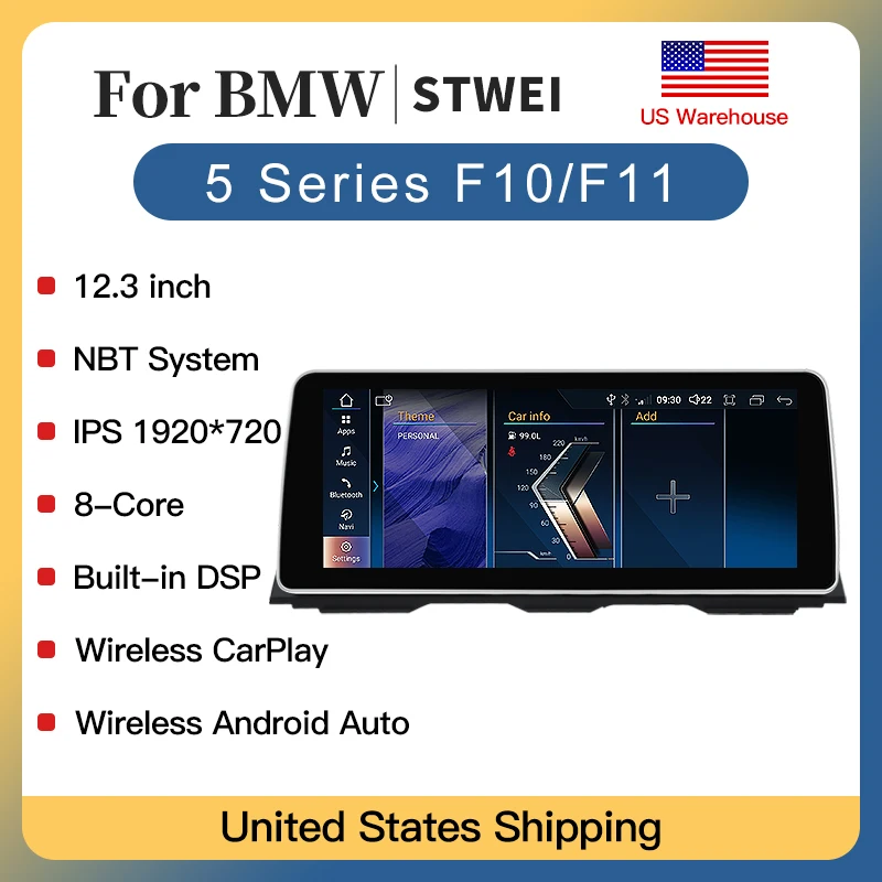 12.3 palca pre BMW 5 Series F10 F11 CIC NBT Android System Wireless CarPlay Automatické auto Video prehráva