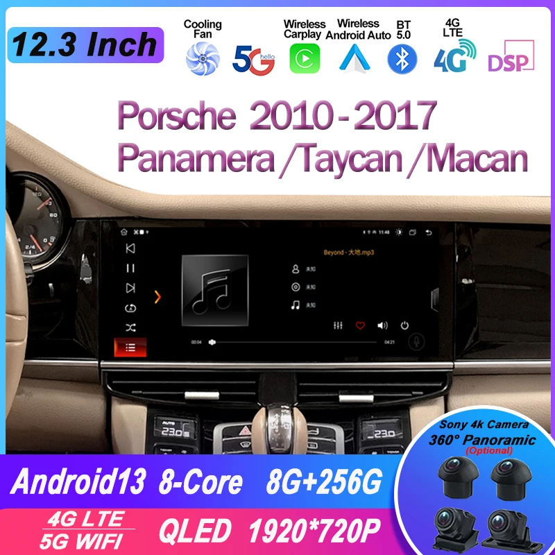 12,3 palca pre Porsche 10-17 Paramera Cayenne Mekca Macan upravené stredisko Veľká obrazovka 360 Panorama Wireless CarPlay Android Auto