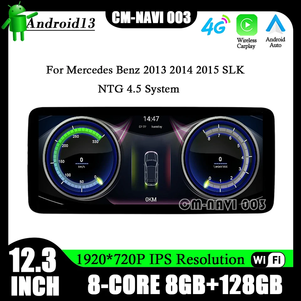 12,3 -palcová obrazovka pre Mercedes Benz 2013 2014 2015 SLK NTG 4.5 System Android 13 CAR Player Video Multimedia GPS navigácia DSP DSP