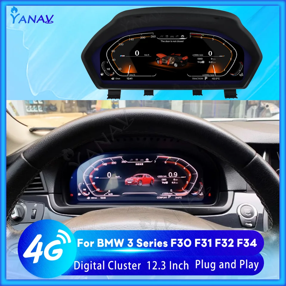 12,3 palcový digitálny klaster pre BMW 3 Series F30 F31 F32 F34 CAR RADIO SEDERATER Virtuálny displej Dashboard AC Panel AC