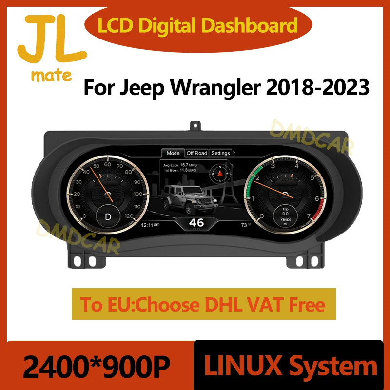 12,3 palcový obrazovka Cockpit CAR Digital Dashboard Cluster pre Jeep Wrangler 2018-2023 LCD prístrojový panel Sedemter