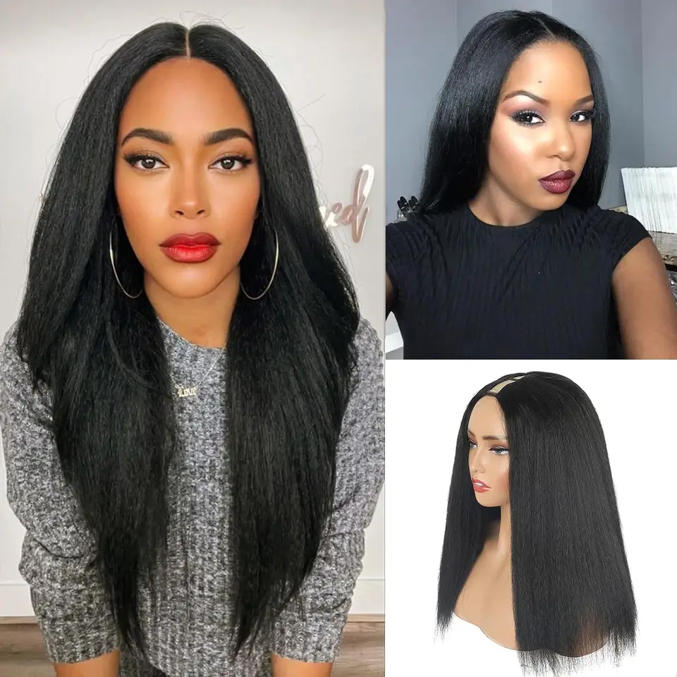 12-30inch Syntetické výstredné rovné parochňu Časť pre čierne ženy Long U Shat GluelUss NIE vynechajte parochne na každodenné použitie (1B)