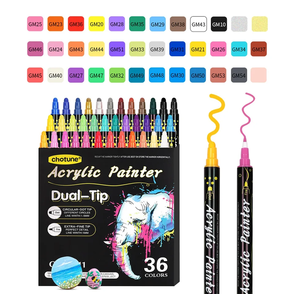 12-36 Farby Dvojitá hlava Akrylové markery Pen Set Art For Packing Kid Chirldren Water-Raof Student Scholl Supplies Stationsery