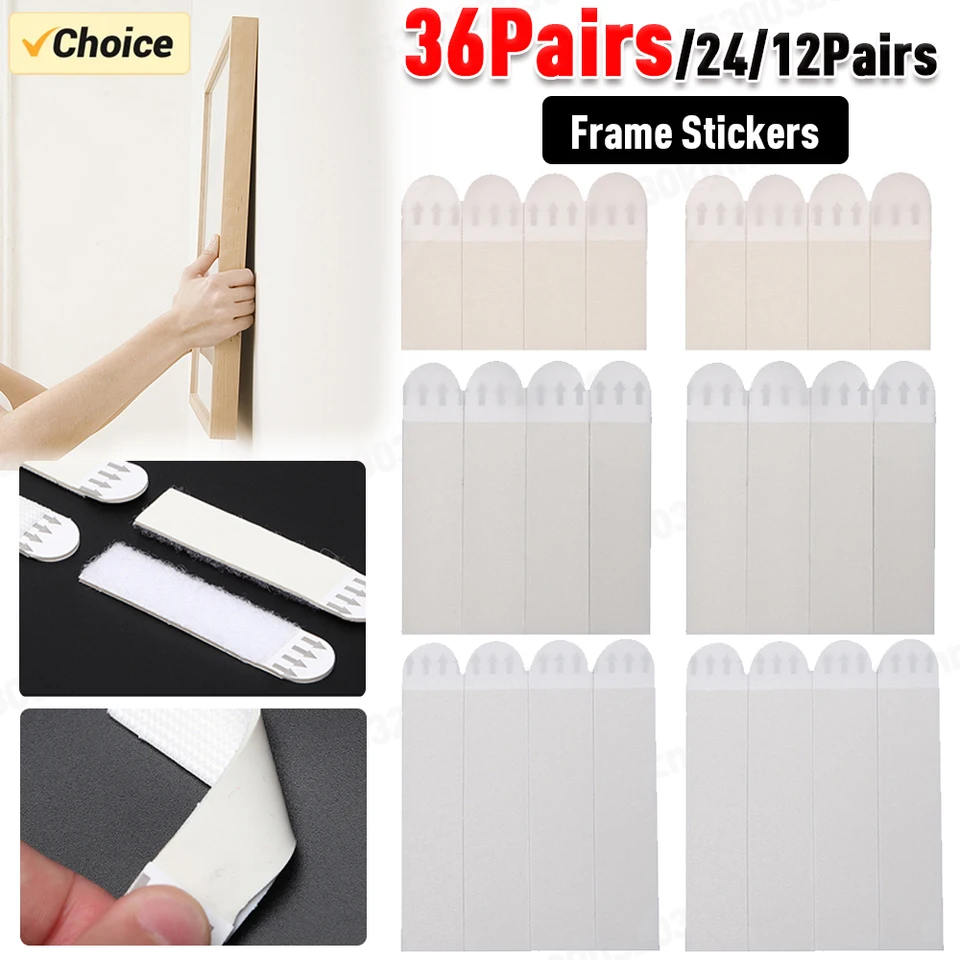 12-36 páry Biela páska bez poškodenia obrázka a rámu zavesené prúžky stena Nálepka na háčik Value Picture Picture zavesenie prúžkov DIY nálepky