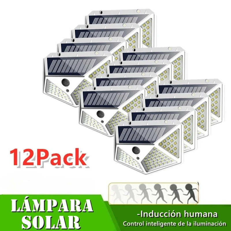 12 balení solárne svetlá Outdoor Wireless 100 LED solárne svetlo svetlo svetla Vodotesné bezpečnostné nástenné osvetlenie vonku pre záhradu