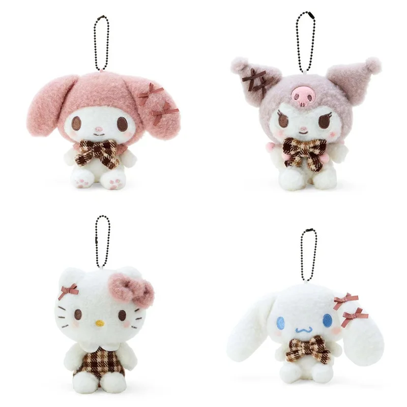 12 cm Nový japonský Sanrio Mocha Checkered Series Kuromi Cinnamoroll Melody Kitty Plyšová hračka Karika