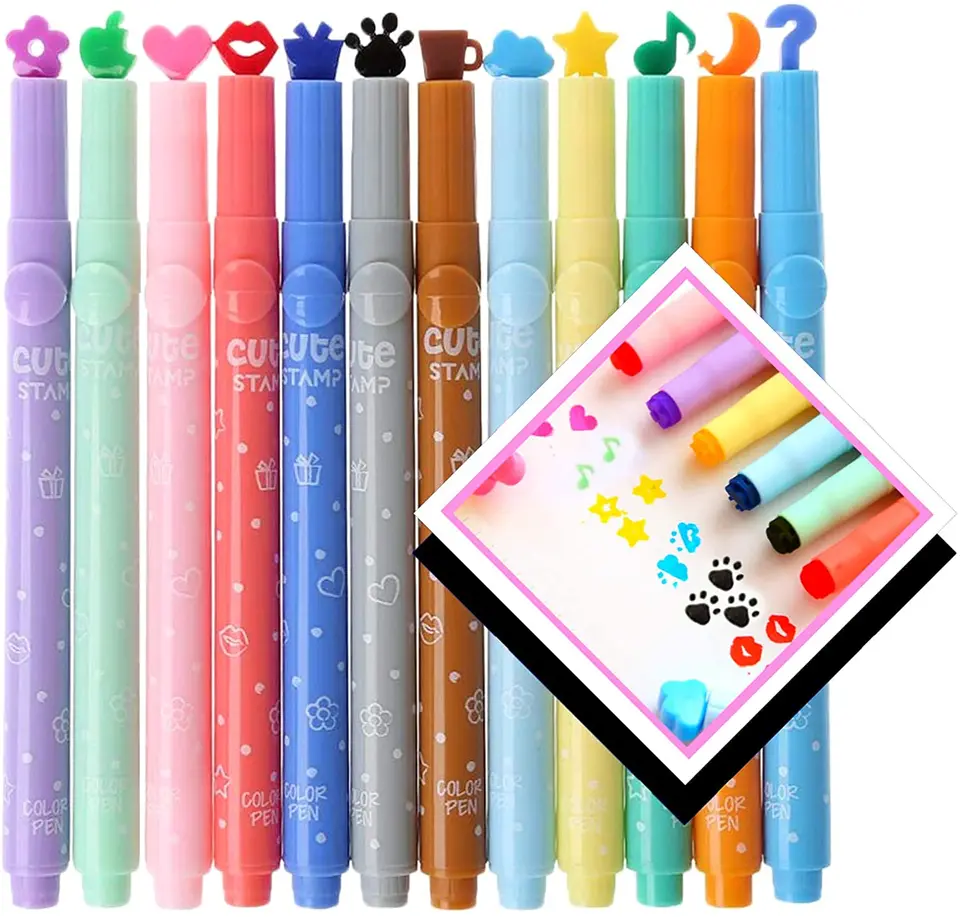 12 Color Cute Kawaii Novinka pečiatka Zvýrazňovacia značka pero s rôzny