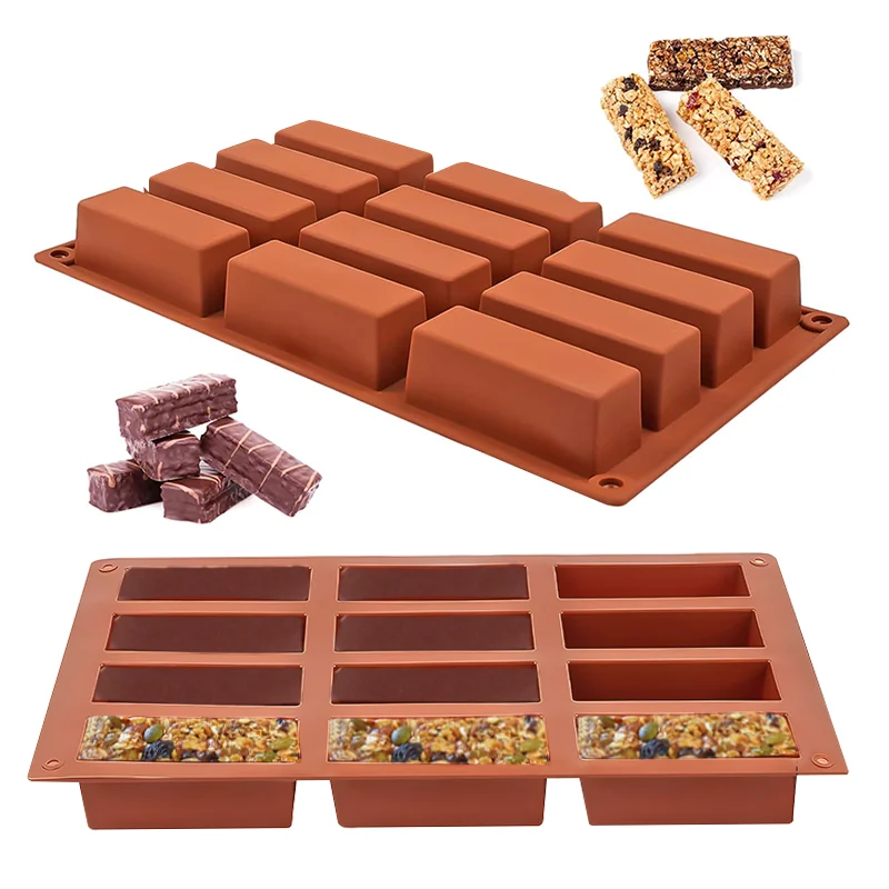 12 dutinových obdĺžnikových foriem silikónové formy DIY hlboko nelepivé silikónové cukrovinky Snack formy pečenie ručne vyrábané darčekové čokoládové tyčinky formy