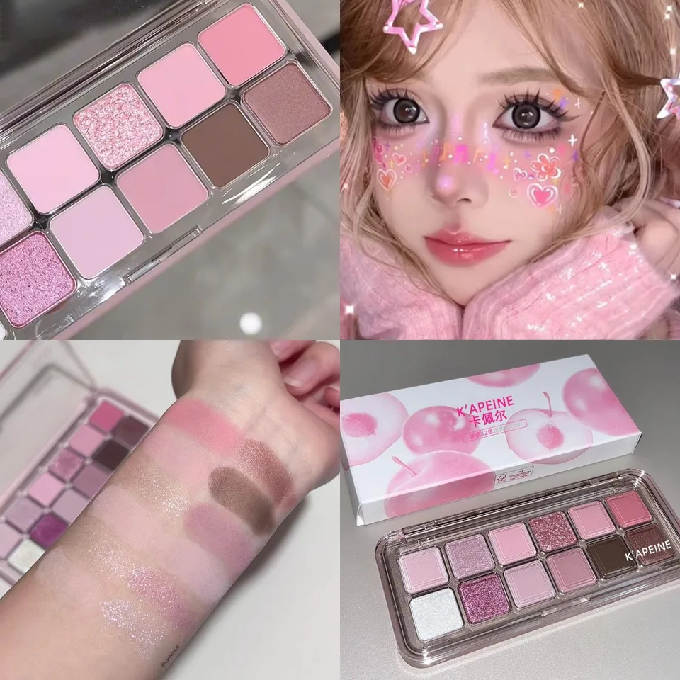 12 farieb trblietavý matný očný tieň paleta nahá ružová ružová ružová pigment pigment očný tieň trvalý vodotesný vodotesný kozmetika palety