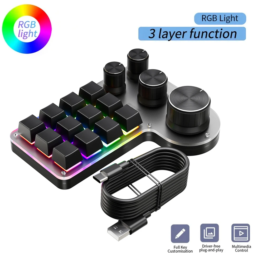 12 klávesov 4 gombíky Programovanie makro makro vlastná klávesnica červená prepínač USB WIRED/