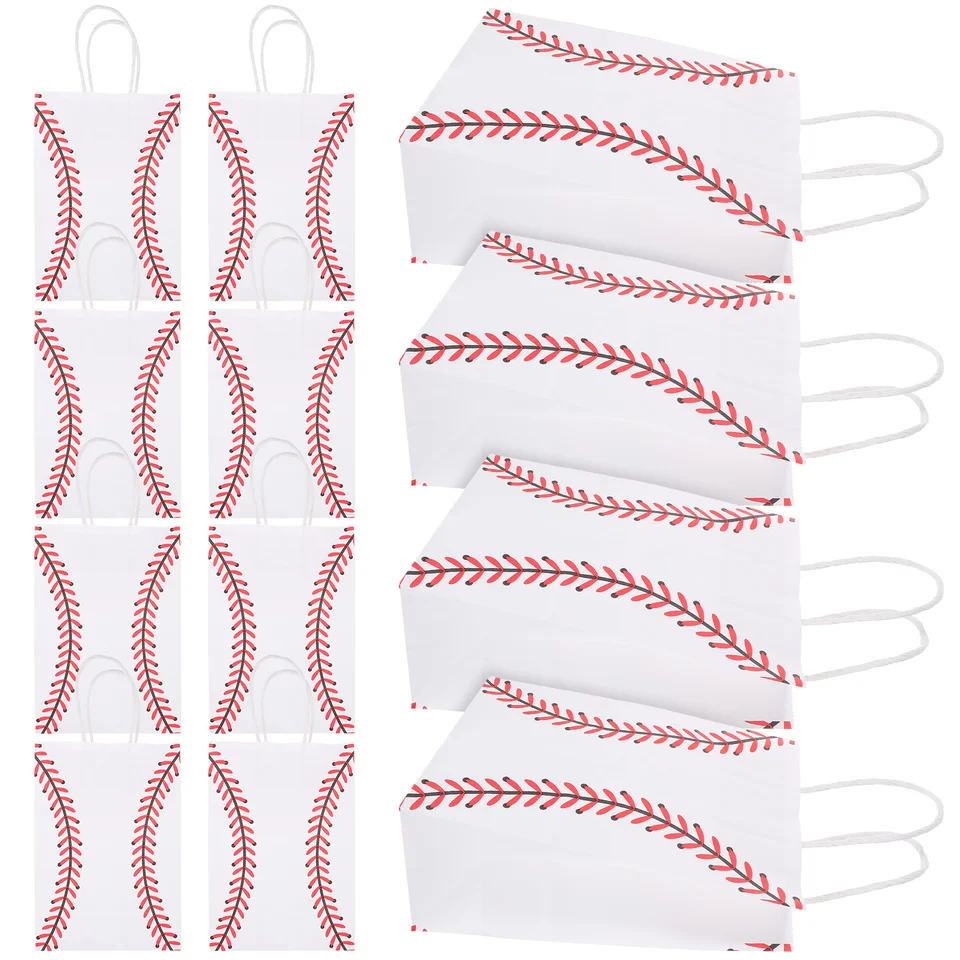 12 ks Baseball Gift Bag Tašky na narodeninovú oslavu Small s rukoväte hnedé papierové balenie Tote