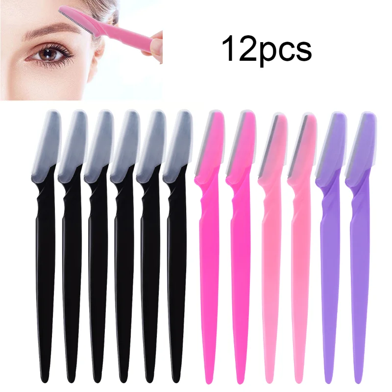12 ks Mixujte farebné obočie Razor Ženy tvár a telo bezpečné zastrihávače Hair Shaver Eye Brow Remover s obalom s malými make -upovými nástrojmi