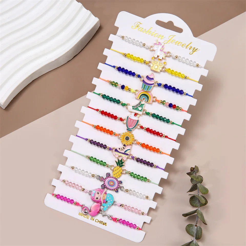 12 kusov karikatúra Unicorn Mermaid Crystal Brája náramky Fashion Boys and Girls Priateľstvo Tkavé náramky